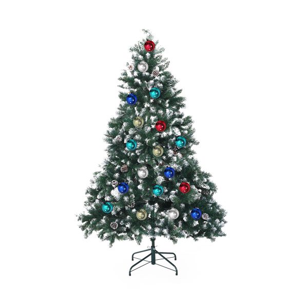 5Ft 150cm 720 tips Green Snowy Christmas Tree Xmas Pine Cones + Bauble Balls