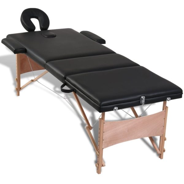 Black Foldable Massage Table 3 Zones with Wooden Frame