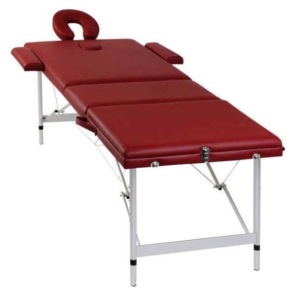 Red Foldable Massage Table 3 Zones with Aluminium Frame