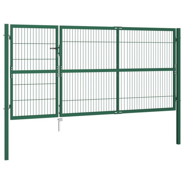 Garden Fence Gate with Posts 350×140 cm Steel Green