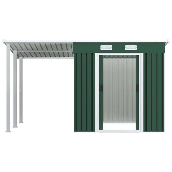 Garden Shed with Extended Roof Green 346x193x181 cm Steel