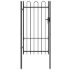 Fence Gate Single Door with Arched Top Steel 1×1.75 m Black