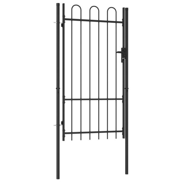 Fence Gate Single Door with Arched Top Steel 1×1.75 m Black