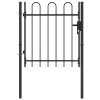 Fence Gate Single Door with Arched Top Steel 1×1 m Black
