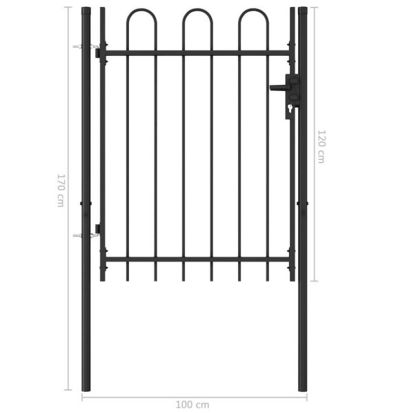 Fence Gate Single Door with Arched Top Steel 1×1.2 m Black