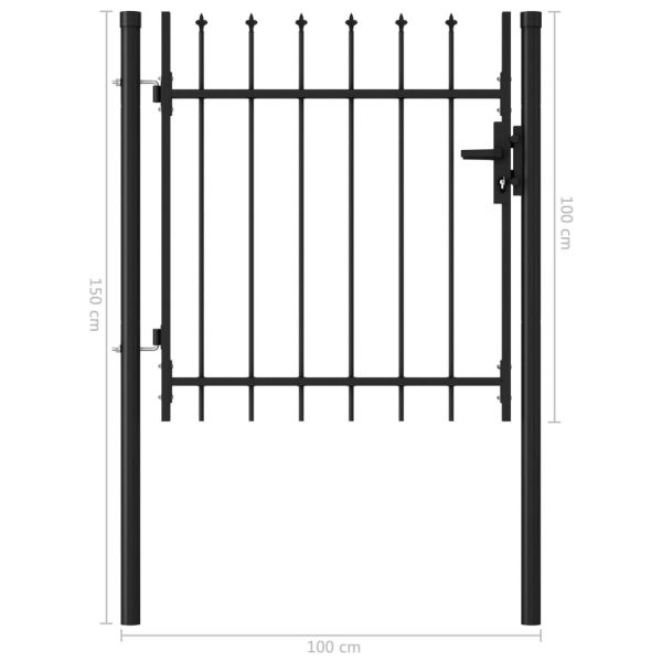 Fence Gate Single Door with Spike Top Steel 1×1 m Black