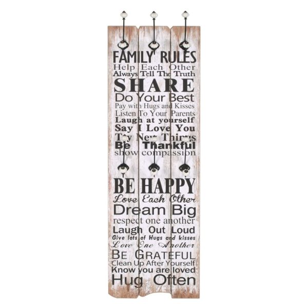 Wall-mounted Coat Rack with 6 Hooks 120×40 cm FAMILY RULES