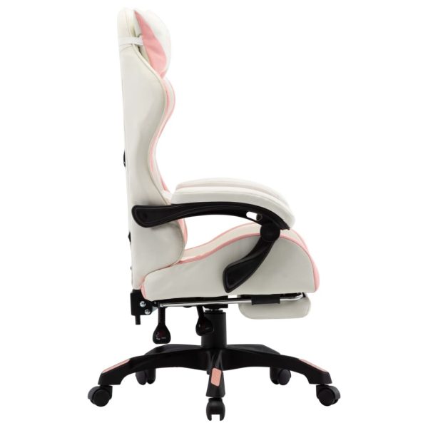 Racing Chair with Footrest Pink and White Faux Leather