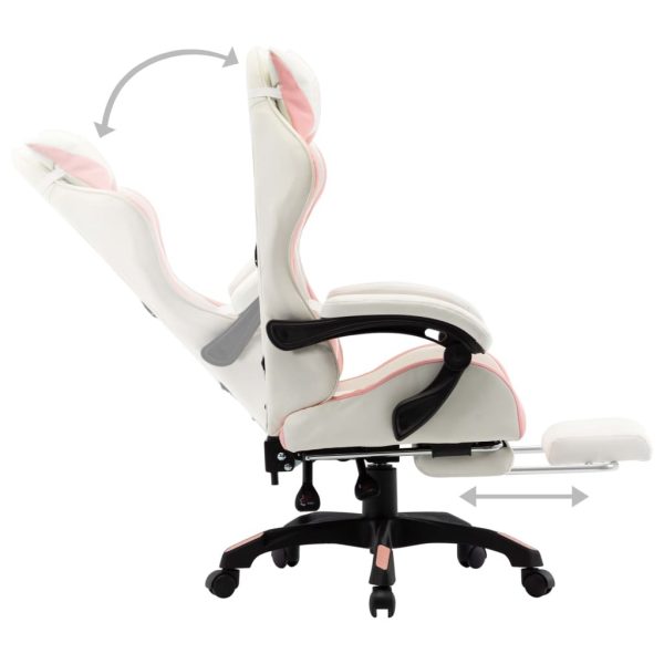 Racing Chair with Footrest Pink and White Faux Leather