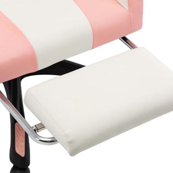 Racing Chair with Footrest Pink and White Faux Leather