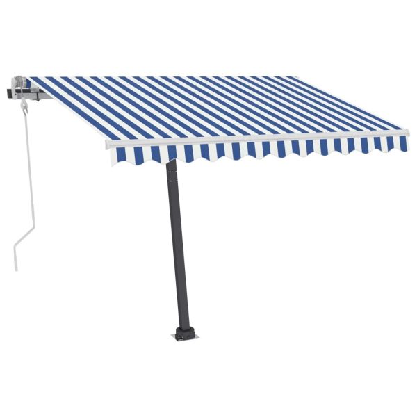 Manual Retractable Awning with LED 300×250 cm Blue and White