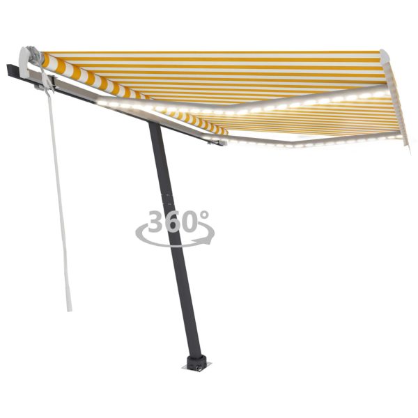 Manual Retractable Awning with LED 300×250 cm Yellow and White