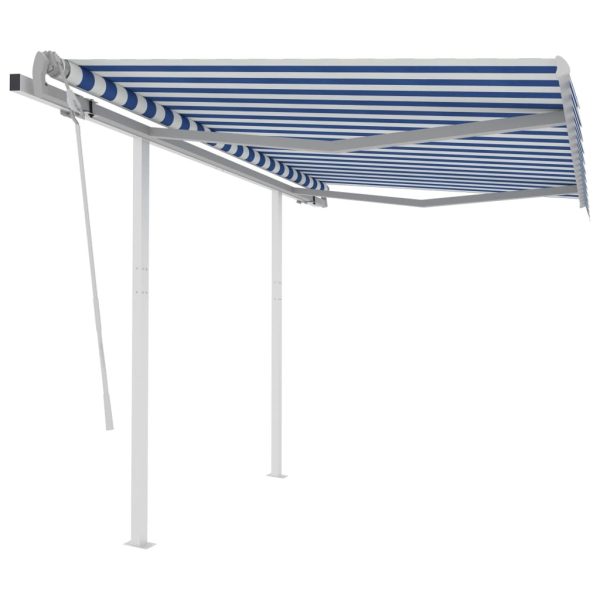 Manual Retractable Awning with Posts 3×2.5 m Blue and White