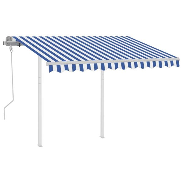 Manual Retractable Awning with Posts 3×2.5 m Blue and White
