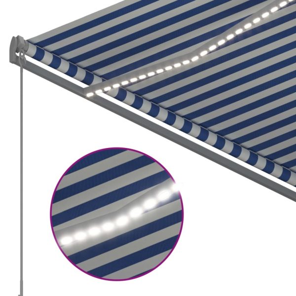 Manual Retractable Awning with LED 3.5×2.5 m Blue and White