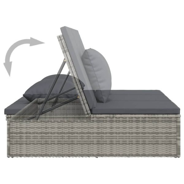 Convertible Sun Bed with Cushions Poly Rattan – Dark Grey