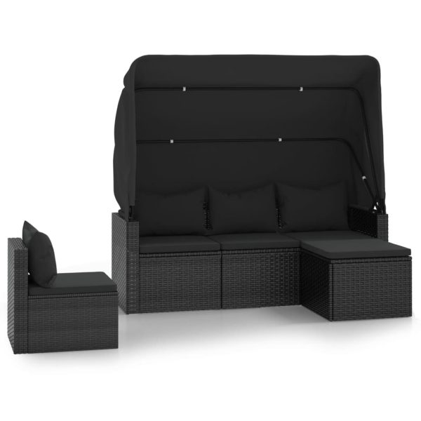 4 Piece Garden Sofa Set with Cushions Poly Rattan – Black