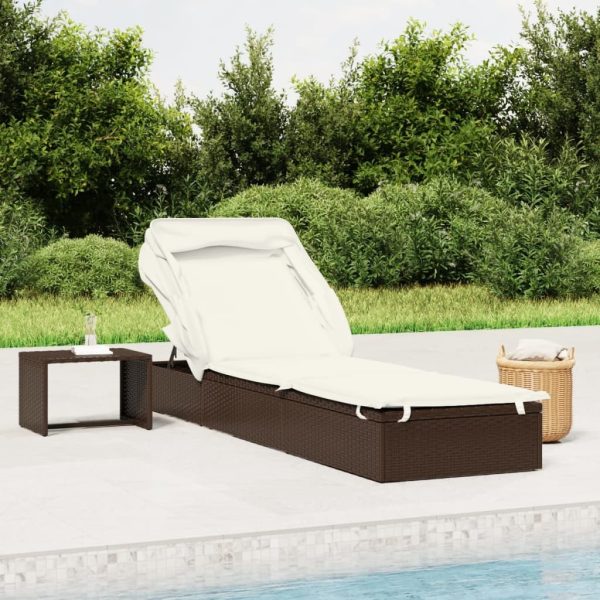 Sunbed with Foldable Roof 213x63x97 cm Poly Rattan