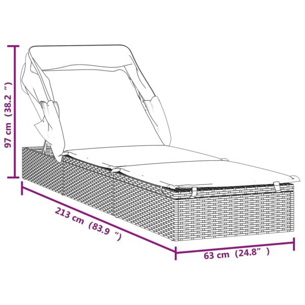 Sunbed with Foldable Roof 213x63x97 cm Poly Rattan – Brown