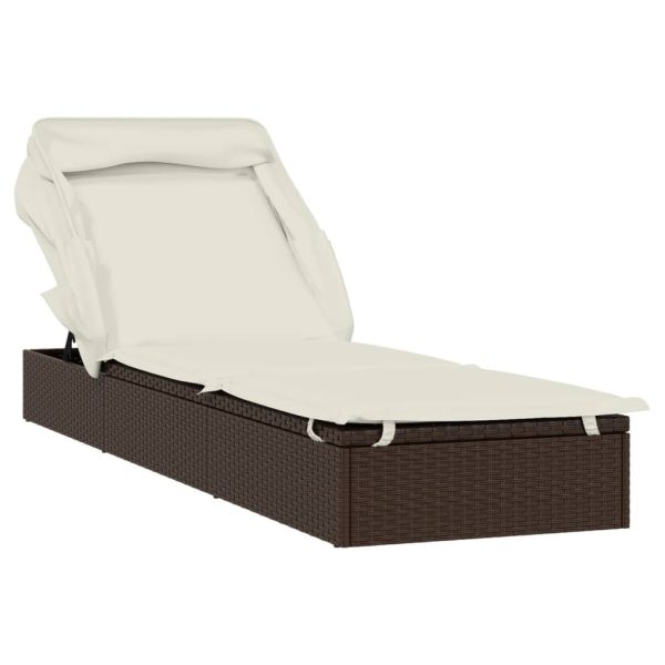 Sunbed with Foldable Roof 213x63x97 cm Poly Rattan