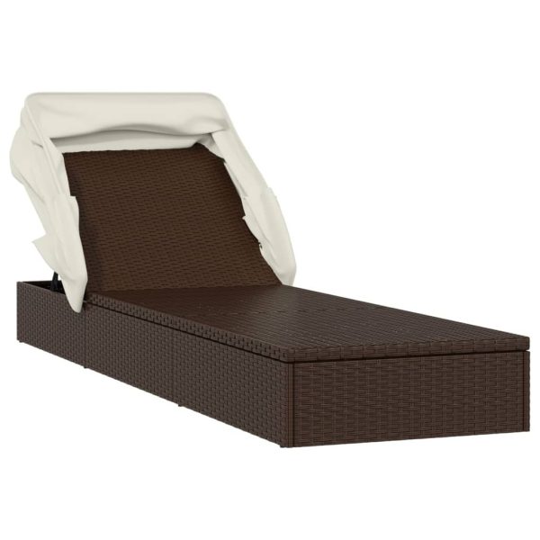 Sunbed with Foldable Roof 213x63x97 cm Poly Rattan – Brown