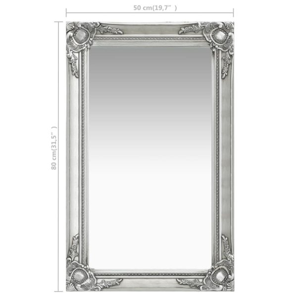 Wall Mirror Baroque Style 50×80 cm Silver