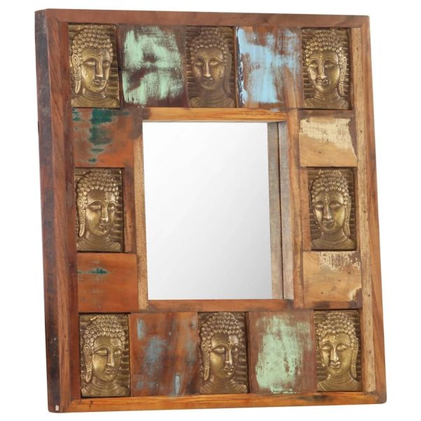 Mirror with Buddha Cladding 50×50 cm Solid Reclaimed Wood