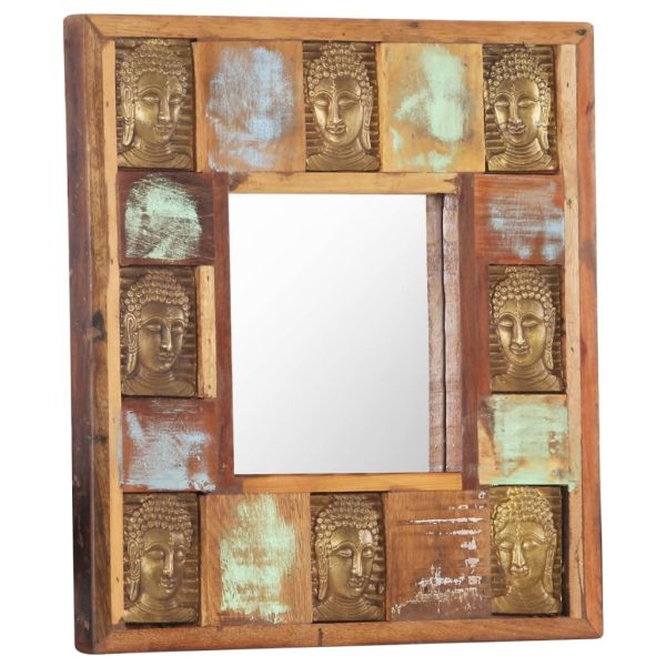 Mirror with Buddha Cladding 50×50 cm Solid Reclaimed Wood