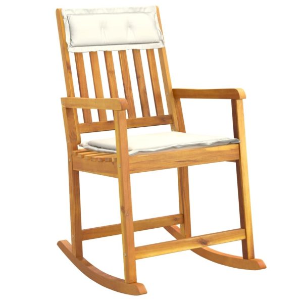 Rocking Chair with Cushions Solid Wood Acacia – Cream White