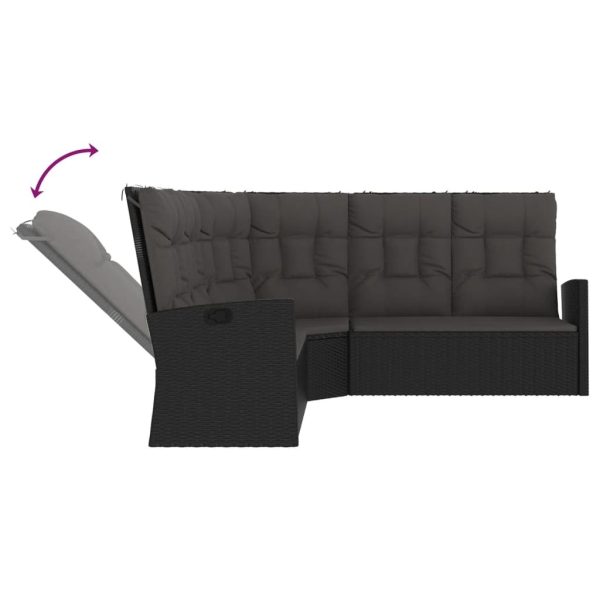 Reclining Corner Sofa with Cushions Poly Rattan – Black