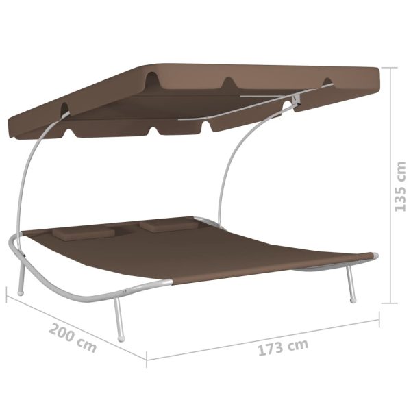 Outdoor Lounge Bed with Canopy & Pillows Brown