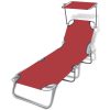 Folding Sun Lounger with Canopy Steel and Fabric – Red