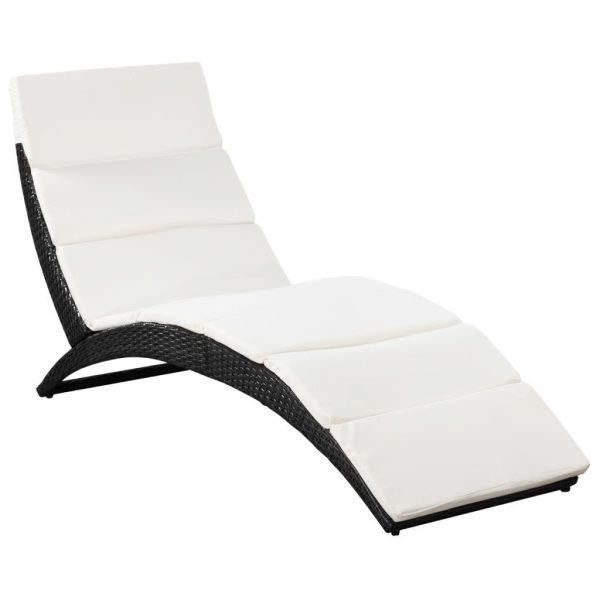 Folding Sun Lounger with Cushion Poly Rattan – Black and White