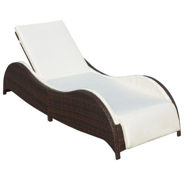 Sun Lounger with Cushion Poly Rattan – Brown