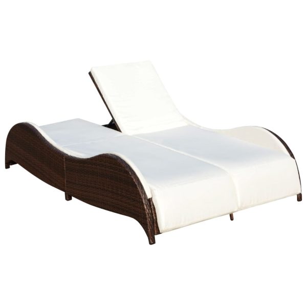 Double Sun Lounger with Cushion Poly Rattan
