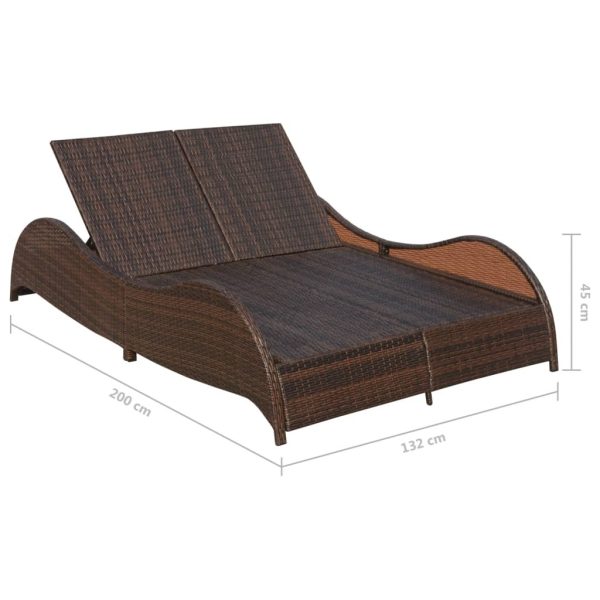 Double Sun Lounger with Cushion Poly Rattan – Brown