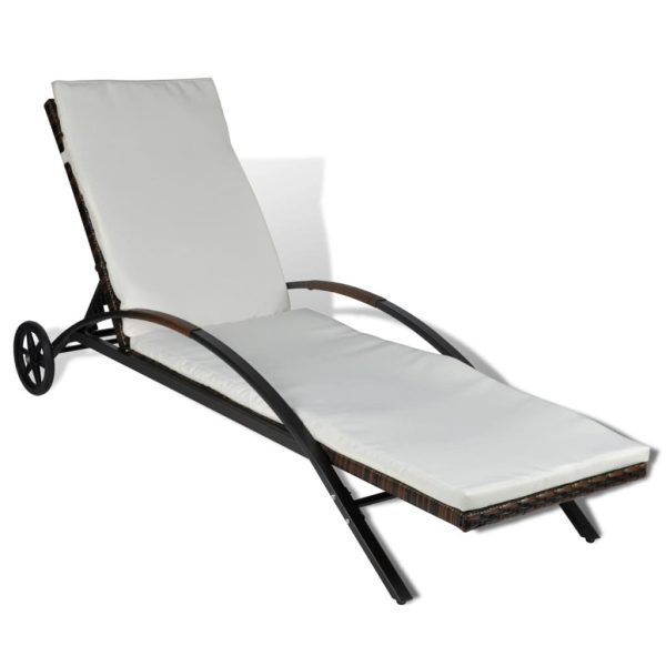 Sun Lounger with Cushion & Wheels Poly Rattan