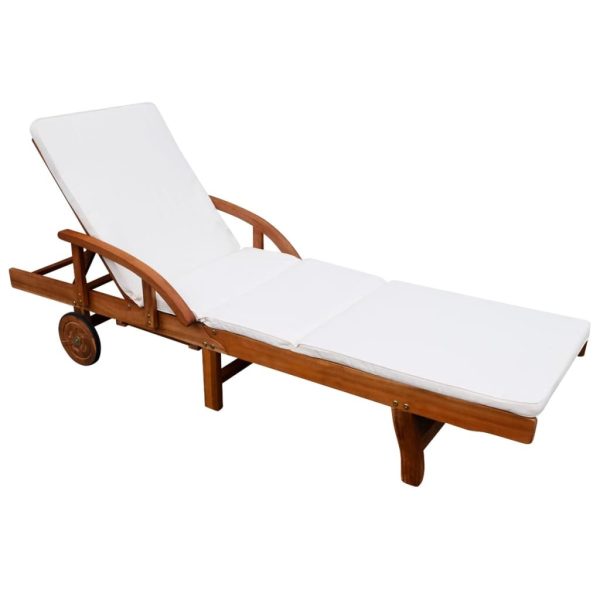 Sun Lounger with Cushion Solid Acacia Wood – Cream