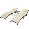 Folding Sun Loungers 2 pcs with Table Poly Rattan – Brown