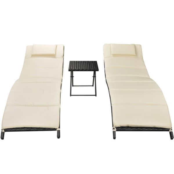 Folding Sun Loungers 2 pcs with Table Poly Rattan – Black
