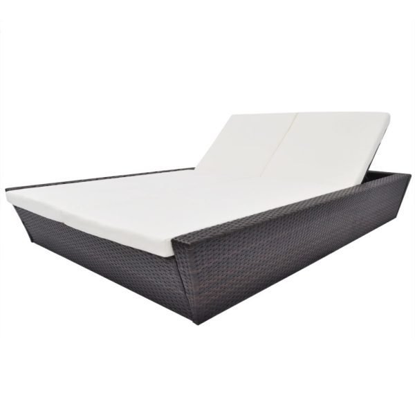 Outdoor Lounge Bed with Cushion Poly Rattan