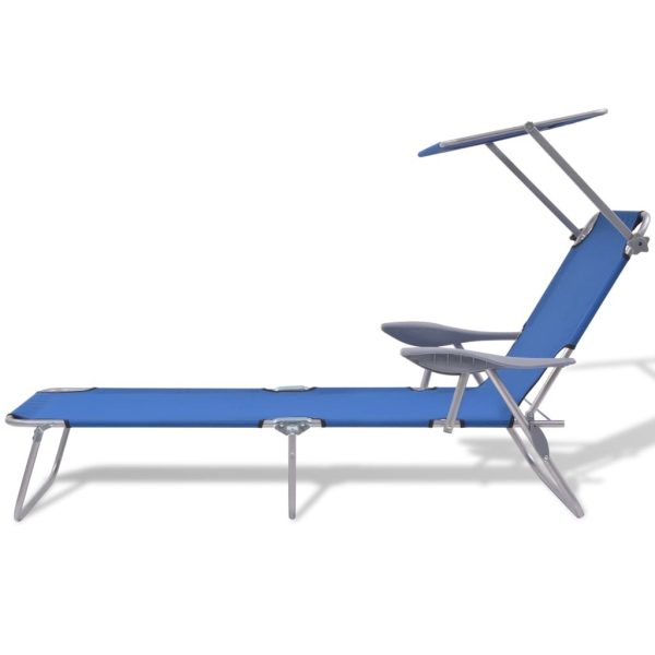 Sun Lounger with Canopy Steel – Dark Blue