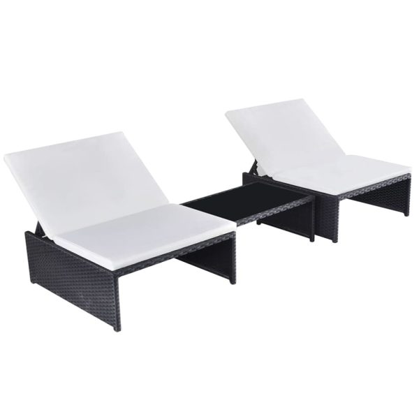 Sun Loungers 2 pcs with Table Poly Rattan – Black and White