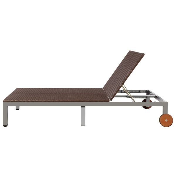 Double Sun Lounger with Wheels Poly Rattan – Brown