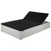 Double Sun Lounger with Cushion Poly Rattan – White and Black