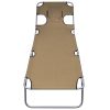 Folding Sun Lounger with Head Cushion Powder-coated Steel – Taupe