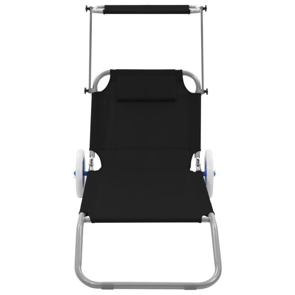 Folding Sun Lounger with Canopy and Wheels Steel