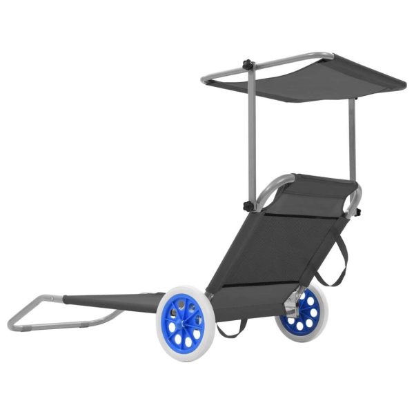 Folding Sun Lounger with Canopy and Wheels Steel – Grey