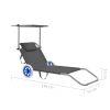 Folding Sun Lounger with Canopy and Wheels Steel – Grey
