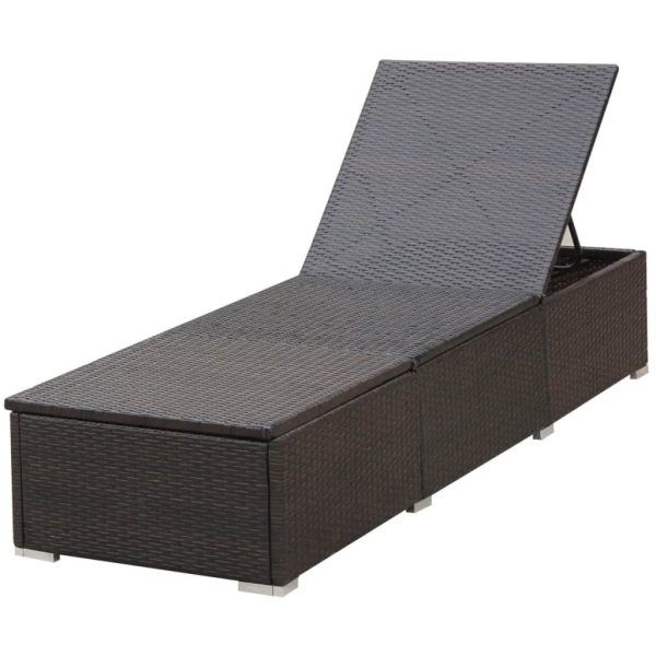 Sun Lounger with Cushion Poly Rattan – Brown and White